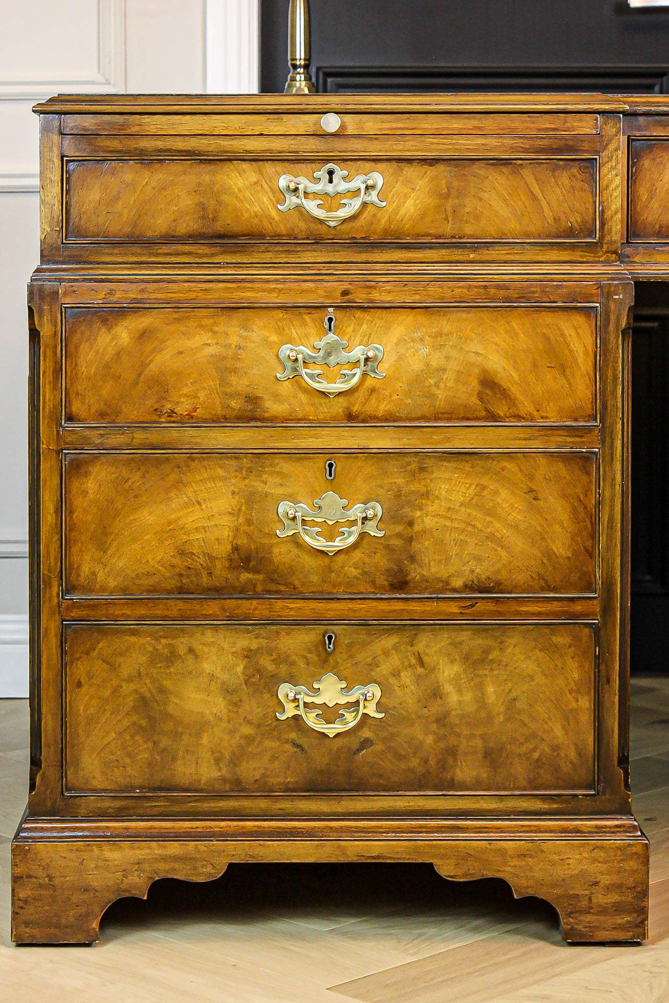 Large Antique Solid Walnut Twin Pedestal Partners Leather Top Writing Desk